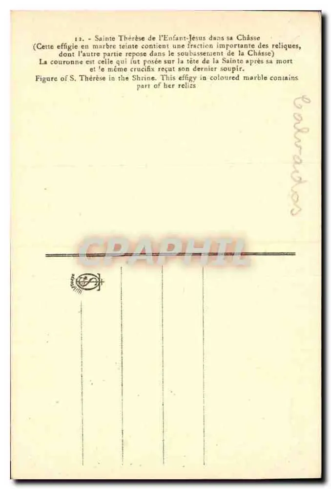 Santa Teresinha do Menino Jesus — dentro de sua Arca — editor não identificado, n° de série 12 - Verso