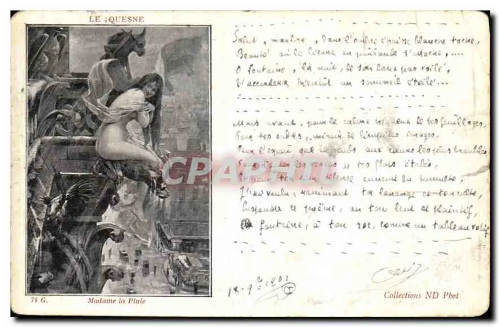 Madame la Pluie — scène de la fontaine — éditeur LE QUESNE, n° 74 G - Frente