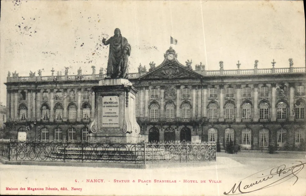 Nancy — Estatua de Stanislas Leszczynski & Hôtel de Ville — Maison des Magasins Réunis, edición n°4 - Anverso