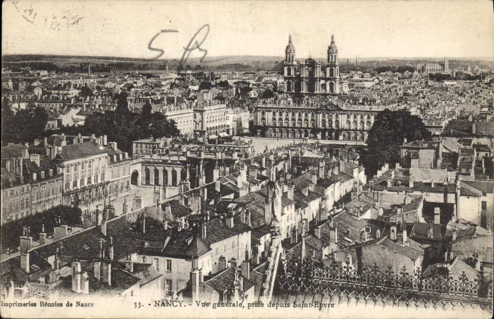 NANCY — Vista general, tomada desde Saint-Epvre — Imprentas Unidas de Nancy, n°33 - Anverso