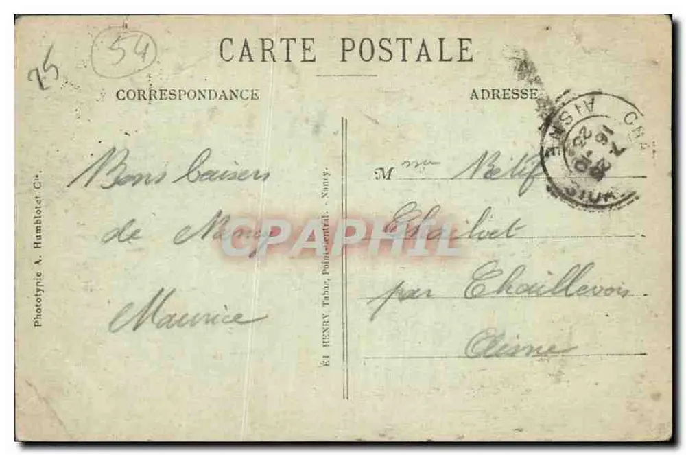 NANCY — Place Stanislas — L'Hôtel de Ville. — Éditeur : E. & H. Henry, Nancy. N° 112. - Verso
