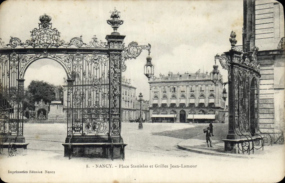 Nancy — Place Stanislas e Grilles Jean-Lamour — Imprimeries Réunies Nancy, n°8 - Frente
