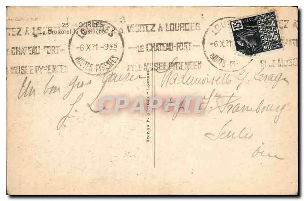 Lourdes — A Gruta e a Basílica — Edição P. Doucet, n°65 - Verso