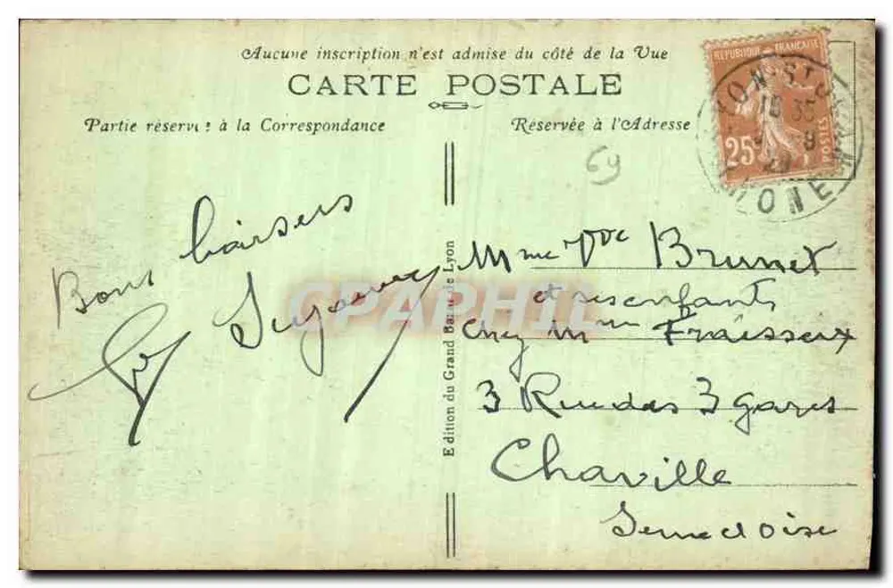 LYON — Pont de la Guillotière et Mutualité — Édition du Grand Bazar de Lyon - Verso