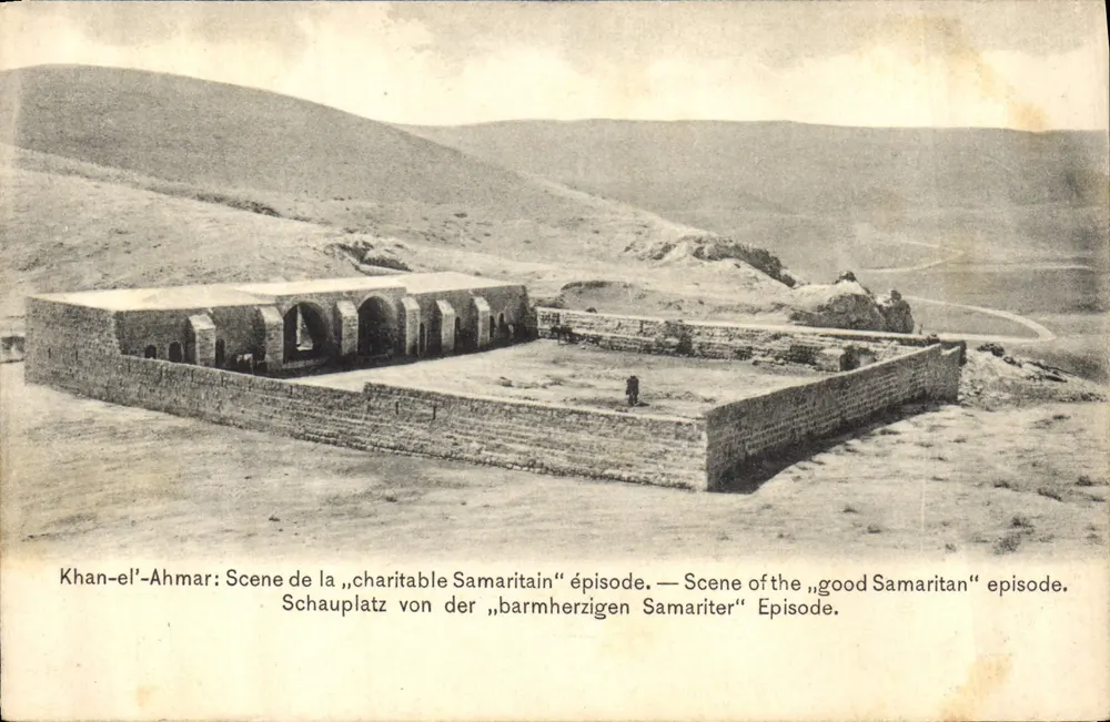 Khan-el-Ahmar — escena del episodio del buen Samaritano — editor Boulos Méo, Jerusalén - Anverso