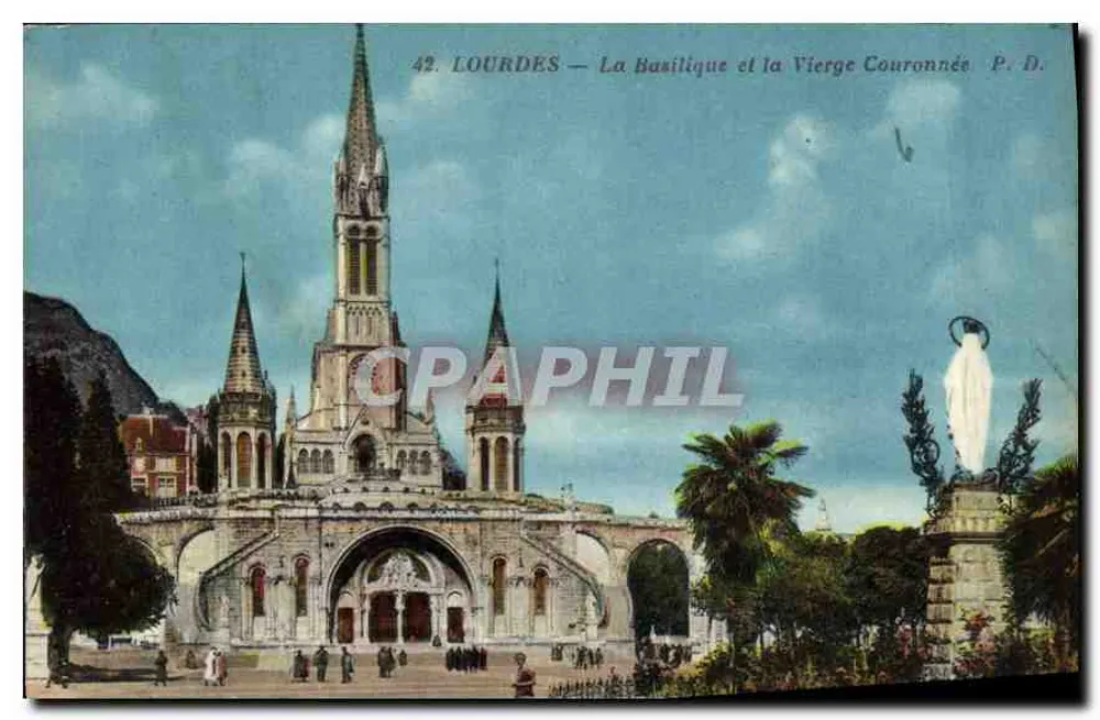 Lourdes — Die Basilika und die gekrönte Jungfrau — P. D. - Vorderseite
