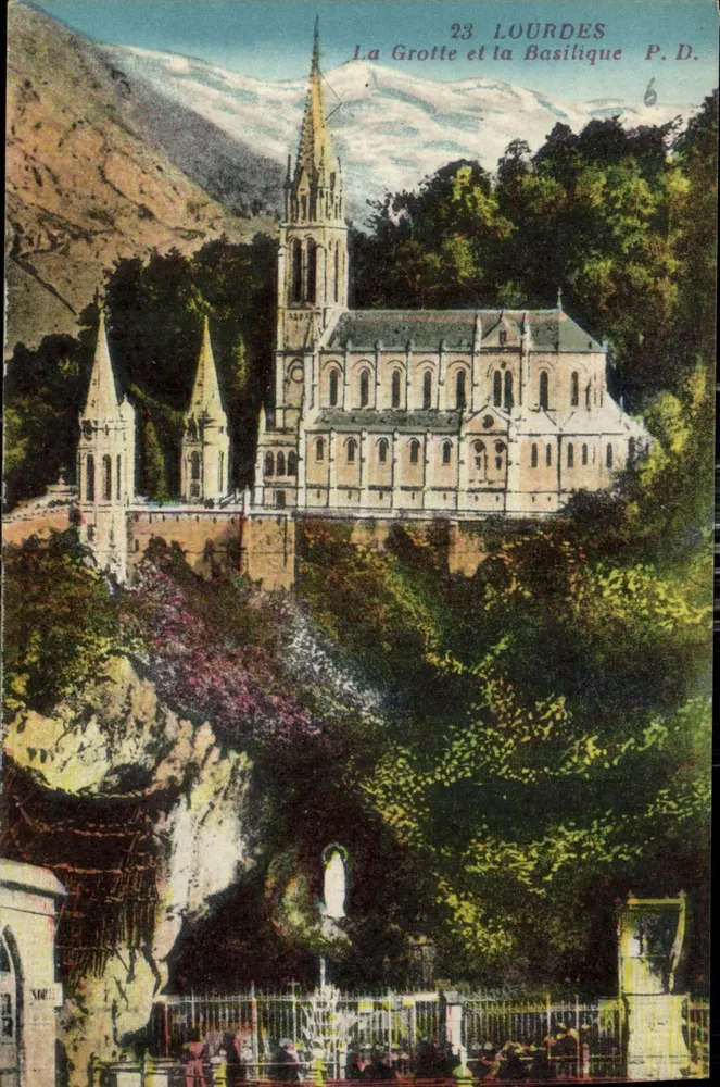 Lourdes — La Grotta e la Basilica — P. D. - Recto