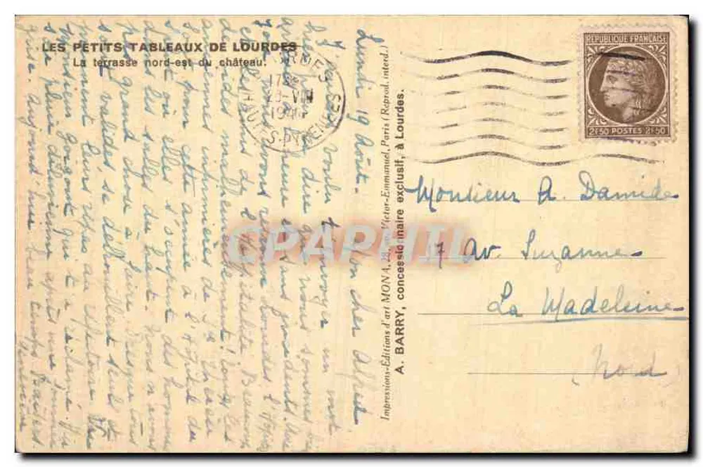 Os pequenos quadros de Lourdes — A terraço nordeste do castelo — A. BARRY, Edições - Verso