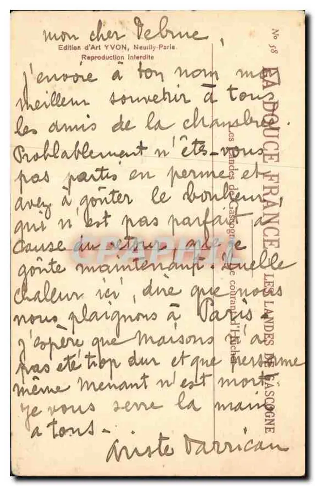 Die Landes der Sologne — Kunstausgabe YVON, Nr. 58 - Rückseite