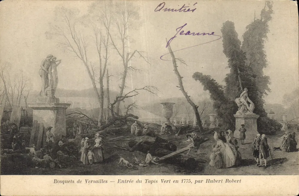 Bosquetes de Versailles — Entrada do Tapis Vert em 1775, por Hubert Robert - Frente