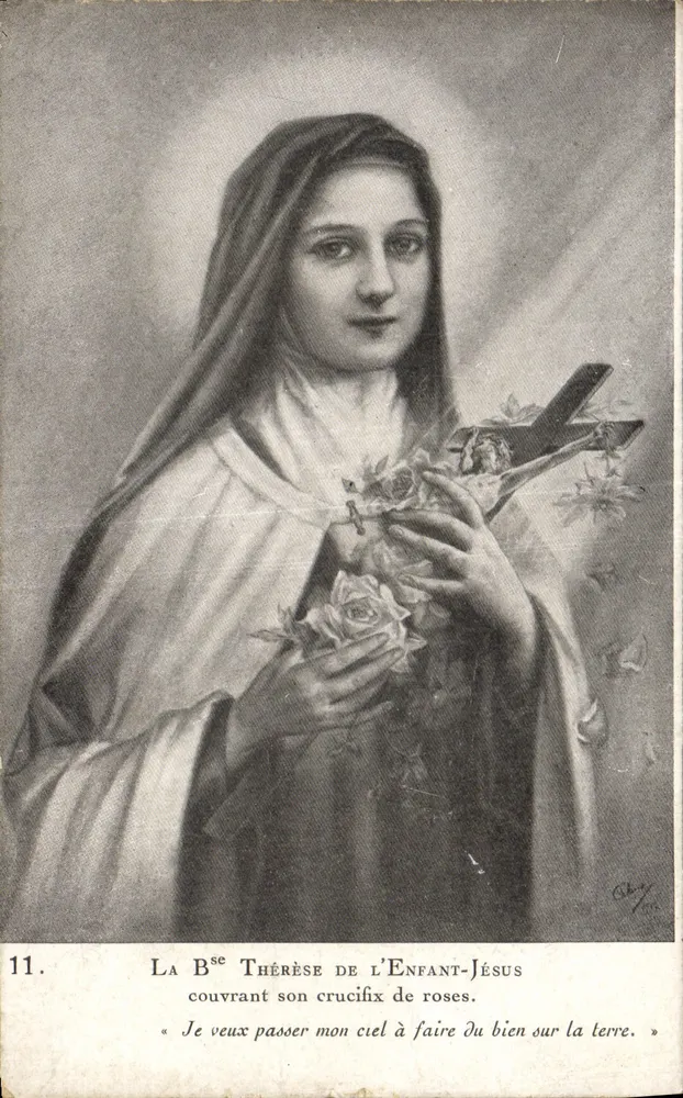 Sainte Thérèse de l'Enfant-Jésus — couvrant son crucifix de roses — éditeur Chy, n°11 - Recto
