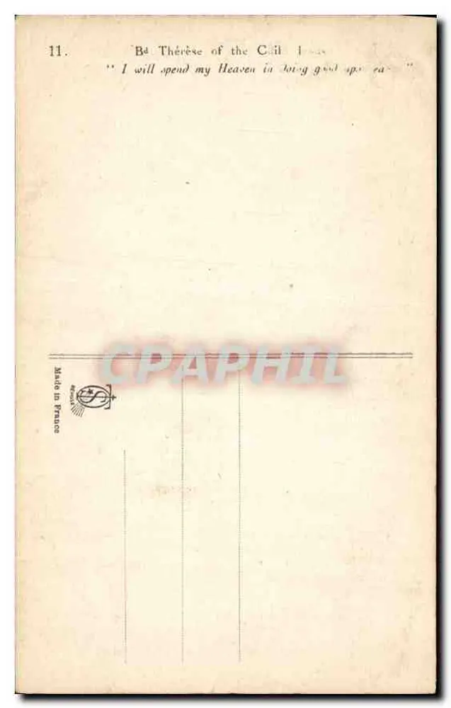 Sainte Thérèse de l'Enfant-Jésus — couvrant son crucifix de roses — éditeur Chy, n°11 - Verso