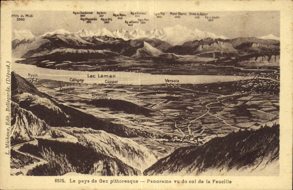 Das malerische Land Gex — Panorama vom Col de la Faucille — L. Michaux, Verlag Bellegarde, n° 6525 - Vorderseite
