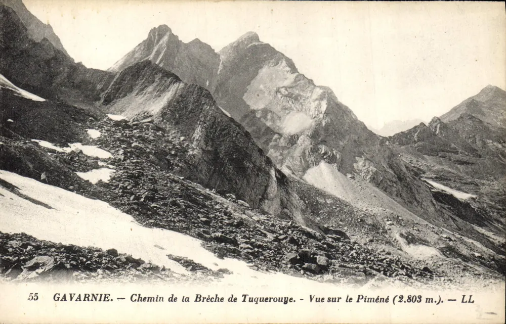 Gavarnie — Weg über den Tuquerouye-Steinbruch — Blick auf den Piméné (2.803 m.) — LL - Vorderseite