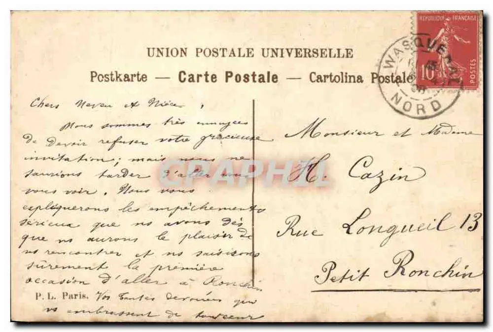 Duchesse d'Orléans — par HATTIER — Union Postale Universelle - Verso