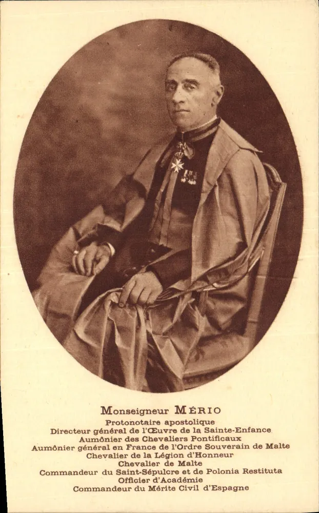 Monseigneur Mério — Protonotaire apostolique, Directeur général de l'Œuvre de la Sainte-Enfance — carte postale datée 22 mai 1934 - Recto