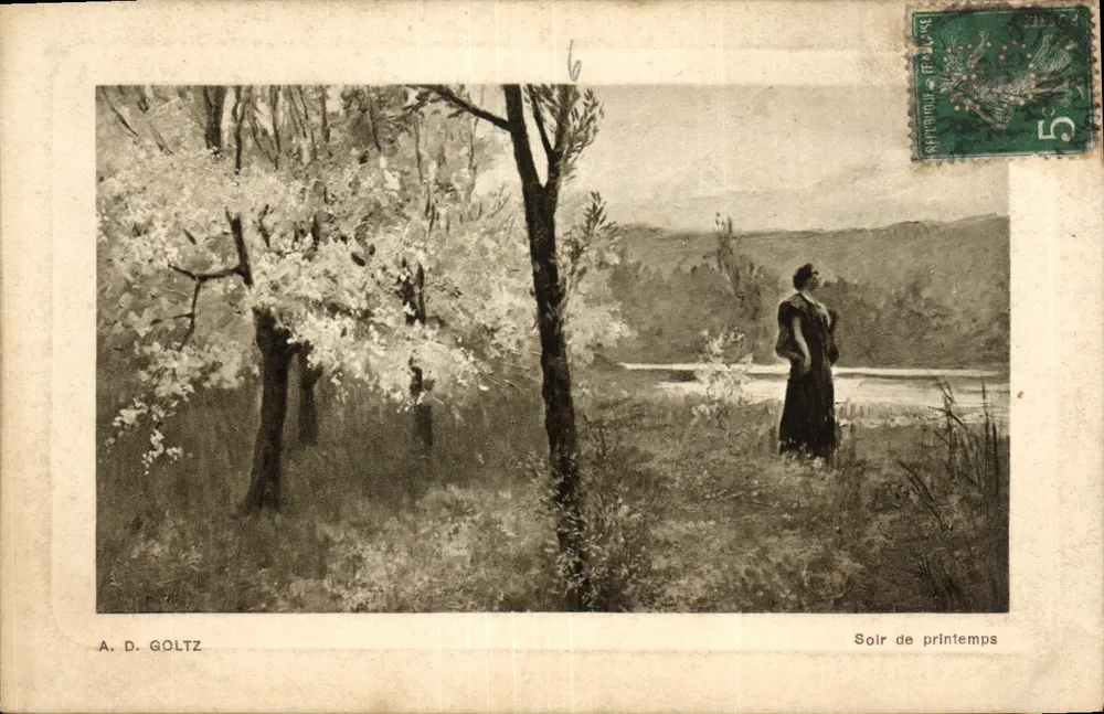 Wiosenny wieczór — A. D. Goltz — wydawnictwo Wiener Postphot - Awers