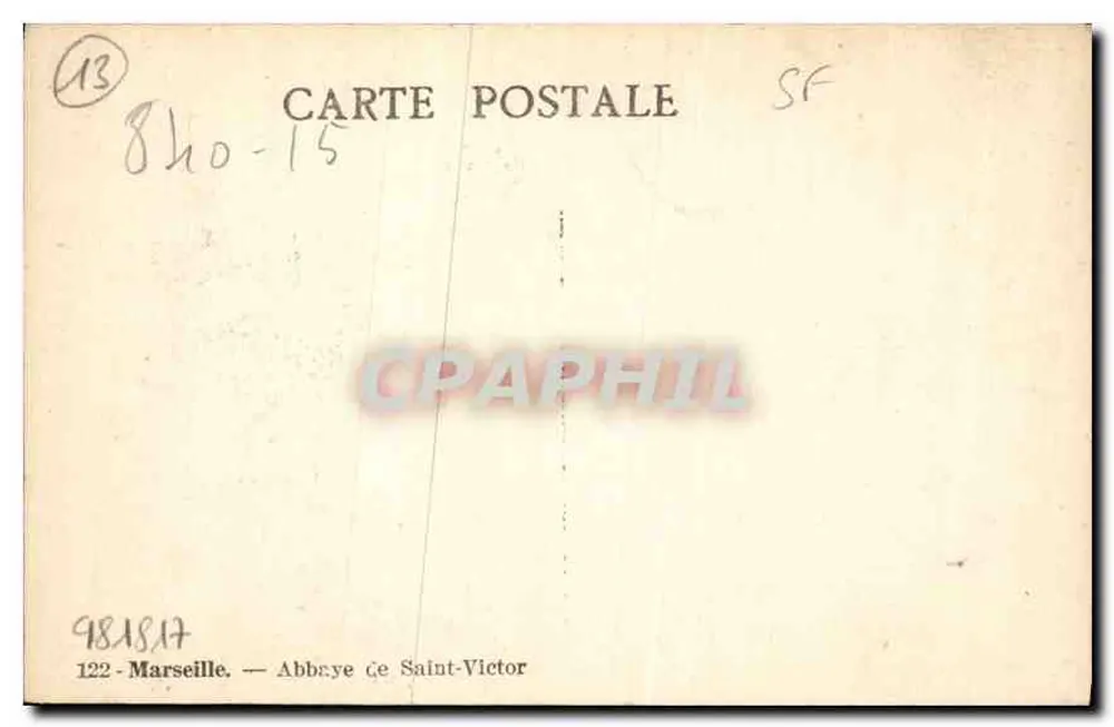 Abadia de Saint-Victor — Marselha — n° 122 - Verso