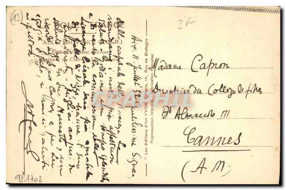 Innenansicht der Kapelle Sainte-Claire in Aix-en-Provence — Verleger Yvon, Nr. 34 - Rückseite