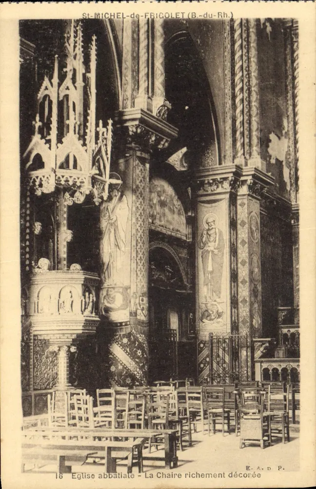 Abteikirche Saint-Michel-de-Frigolet (B.-du-Rh.) — Der reich verzierte Predigerstuhl — E.A.D.P. - Vorderseite