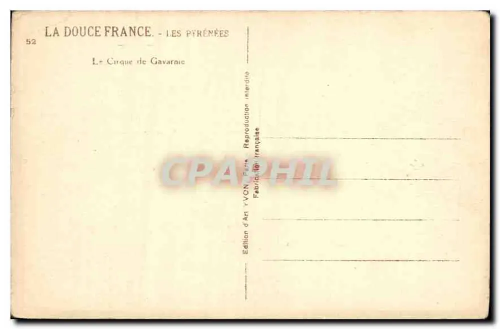 O Circo de Gavarnie — Os Pirineus — Edição de Arte YVON - Verso