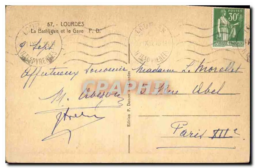 Lourdes — A Basílica e o Gave — Edição P. Doucet - Verso