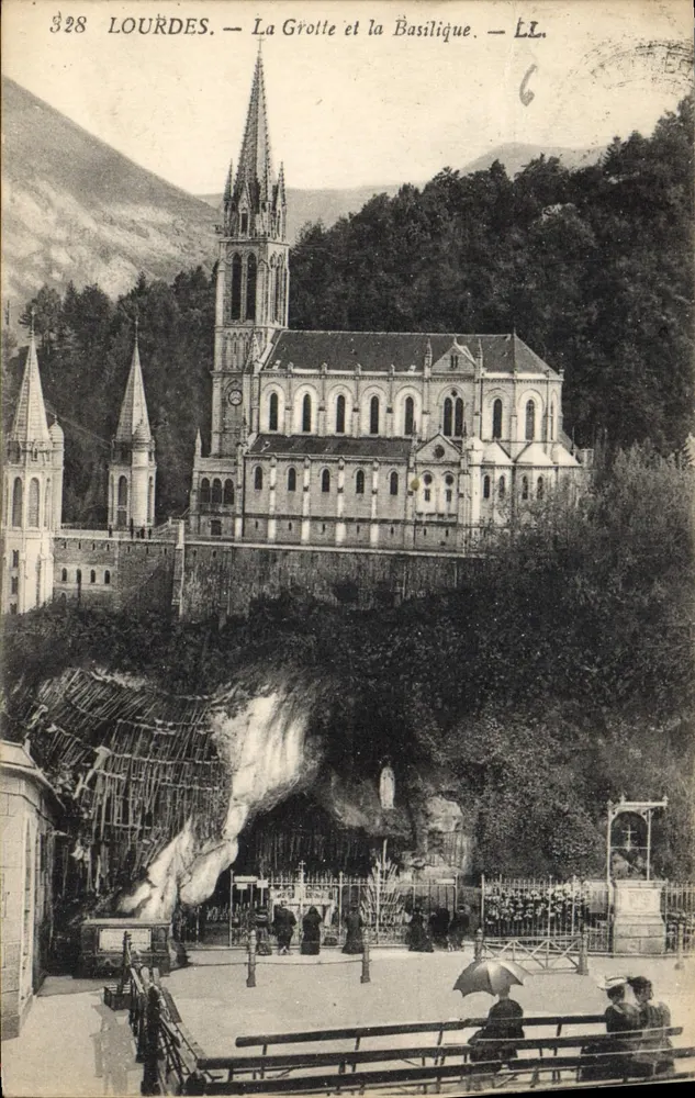Lourdes — La Grotta e la Basilica — LL. n° 328 - Recto