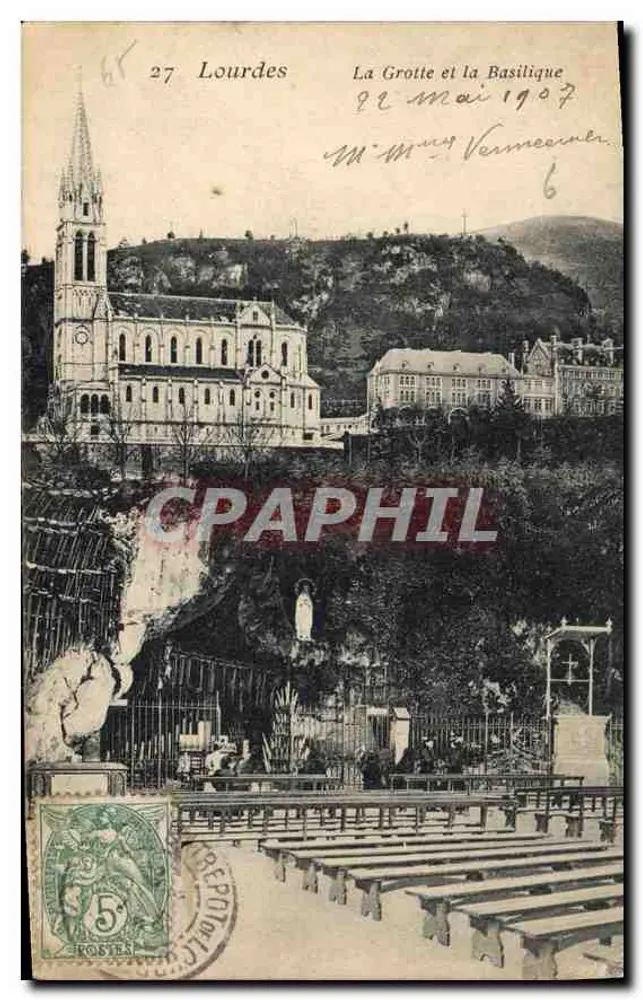 Lourdes — La Gruta y la Basílica — Editor no visible, n° 27 - Anverso