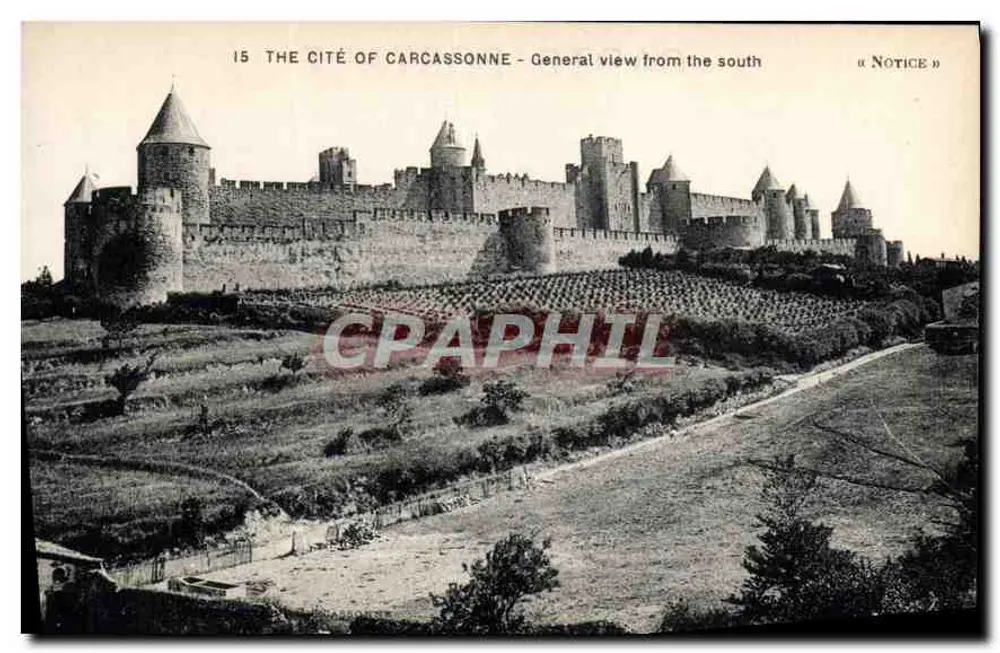 Stadt Carcassonne — Allgemeiner Blick von Süden — Hinweis - Vorderseite