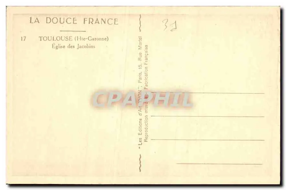 Toulouse (Hte-Garonne) — Kirche der Jakobiner — Editions d'Art Yvon, Paris - Rückseite