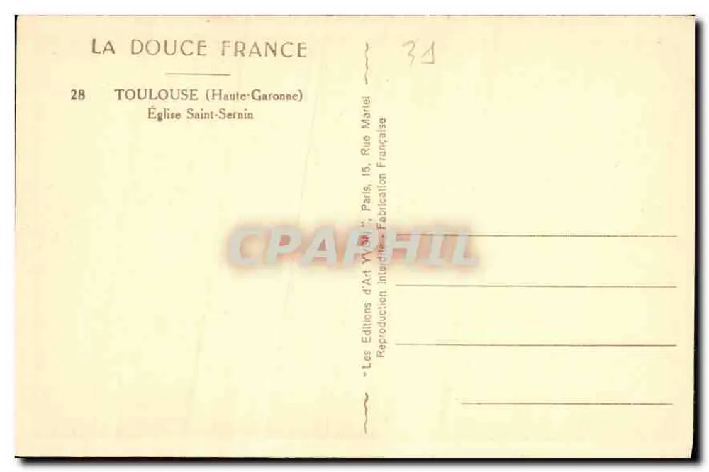 Kirche Saint-Sernin — Toulouse (Haute-Garonne) — Art Editions Y. M., Paris - Rückseite