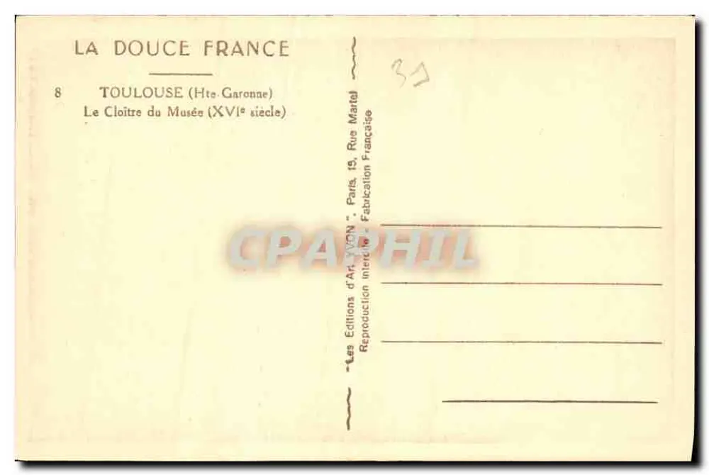 O Claustro do Museu (século XVI) — Toulouse (Ht. Garonne) — Éditions d'Art VON - Verso
