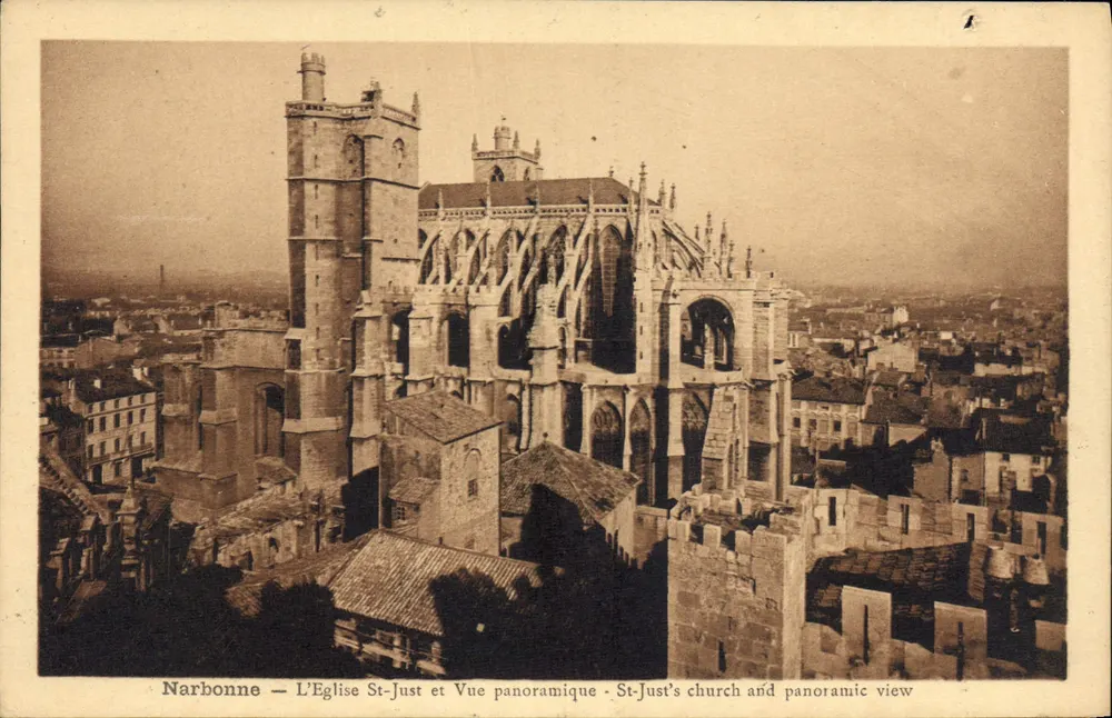 Narbonne — Kirche St-Just und Panoramablick — Verlag: Postamt Narbonne - Vorderseite