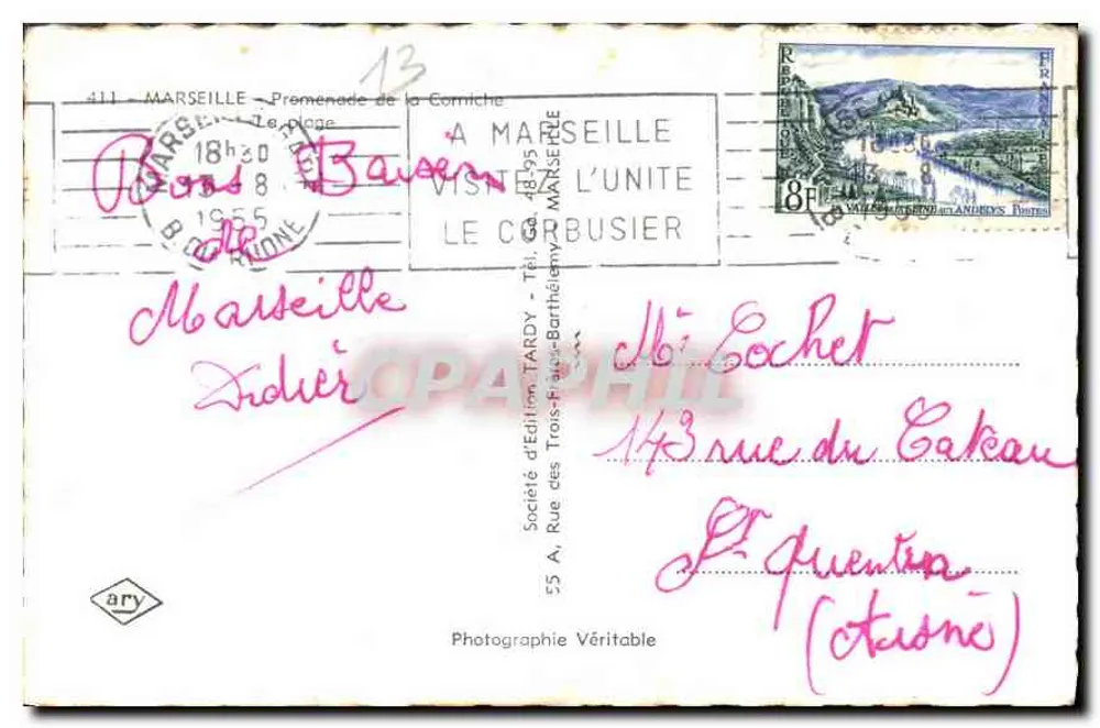 Praia da Corniche — Marseille — Édition Tardy - Verso