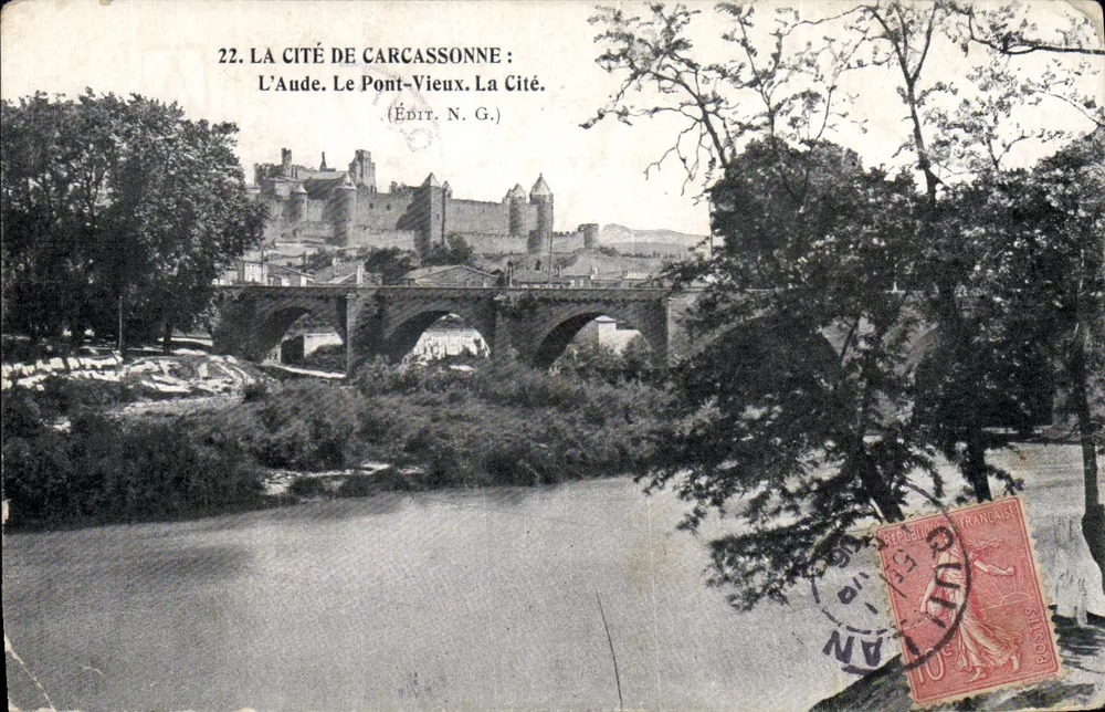 Carcassonne : L'Aude. Le Pont-Vieux. La Cité. — Édit. N.G. - Vorderseite