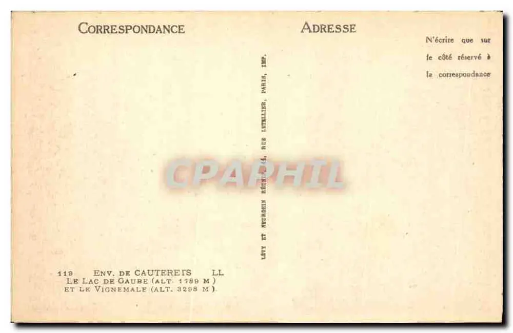 See Gaube und See Vignemale — Umgebung von Cauterets — Verlag Levy & Neuhard, Paris - Rückseite