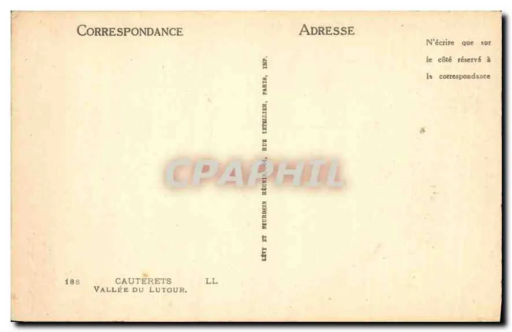 Vale do Lutour — Cauterets — Editor LL, n° 188 - Verso