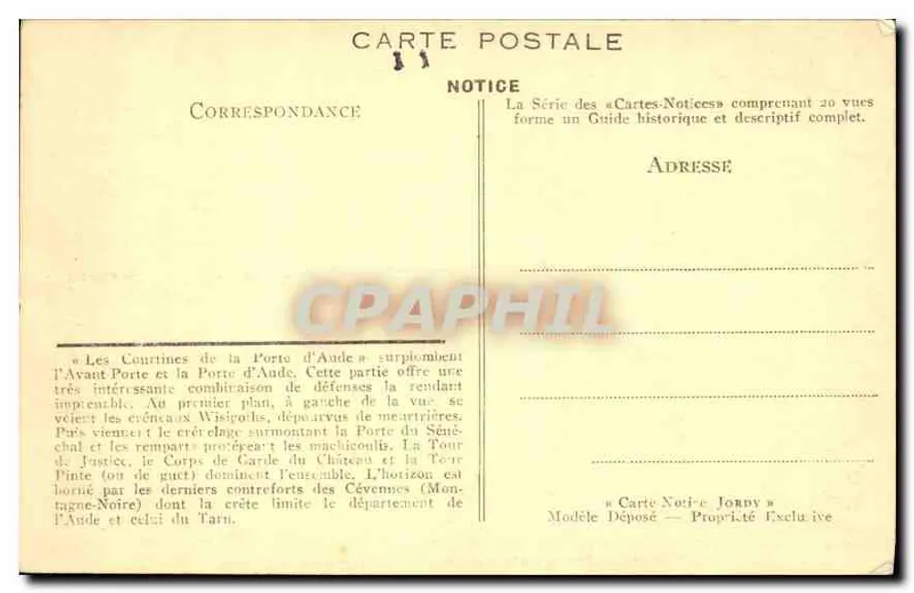 Die Stadt Carcassonne — Auf den Courtines der Aude-Tür — Notice - Rückseite