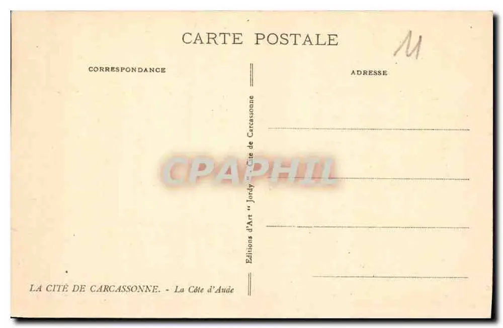 Cidade de Carcassonne — Vista dos muros e torres — Éditions d'Art Jordy - Verso