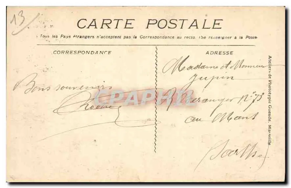 Marselha - N.D. da Guarda — editor desconhecido, n° 786 - Verso
