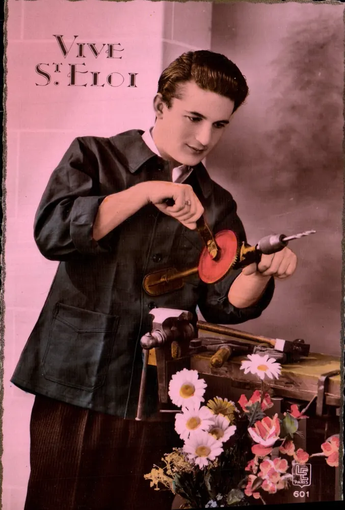 Jovem operário usando furadeira — Vive St Eloi — Éditions Superluxe, n° 601 - Frente