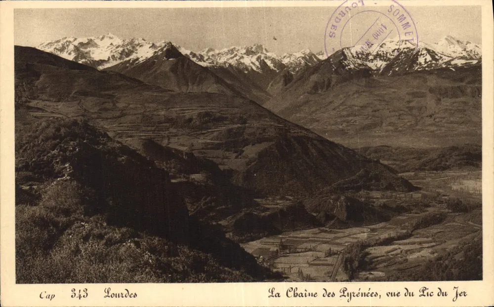 Die Pyrenäen, Ansicht vom Pic du Jer — Lourdes — Cap 343 — Verleger Straßburg - Vorderseite