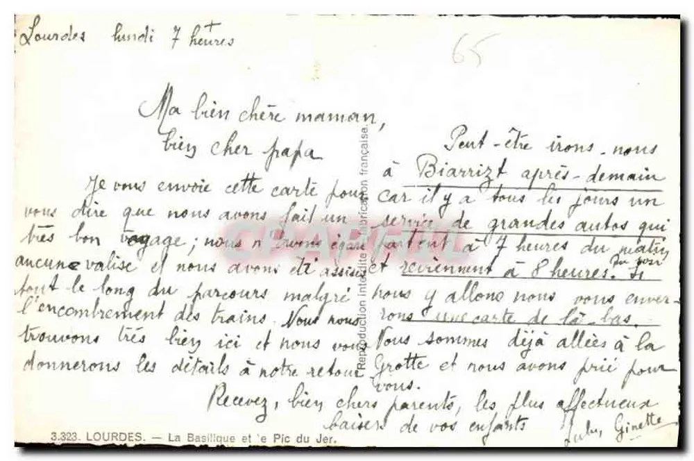 Lourdes — A Basílica e o Pic du Jer — editor Rella, n° 3.323 - Verso