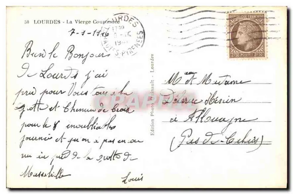 Lourdes - A Virgem Coroada — Edição Fotográfica Bénault, n°50 - Verso