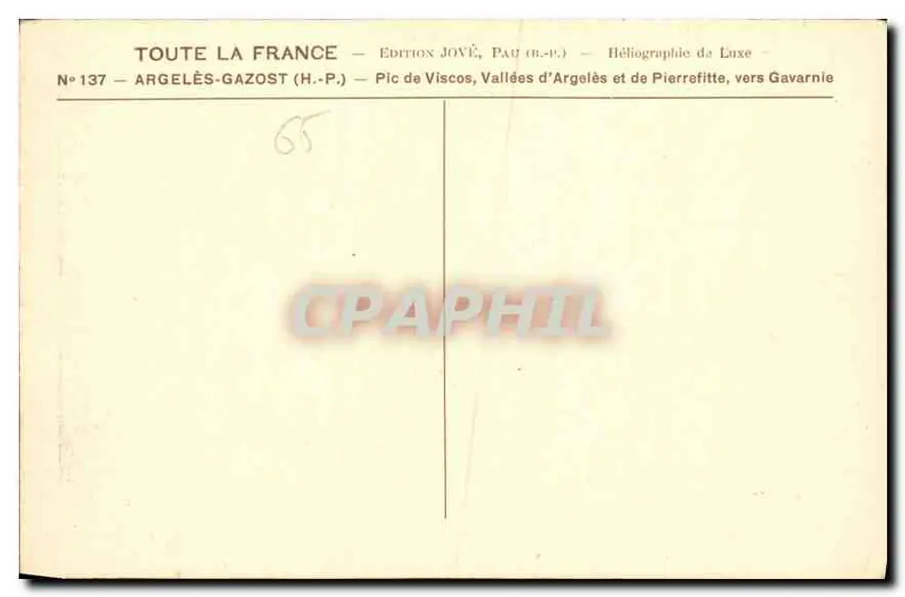 Argelès-Gazost (H.-P.) — Pic de Viscos, Täler von Argelès und Pierrefitte, nahe Gavarnie — Edition Jové, Pau (B.-P.) - Rückseite