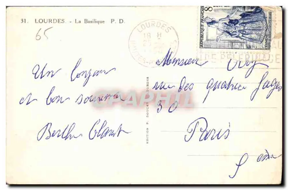 Lourdes — A Basílica P.D. — Edição P. Doucet - Verso