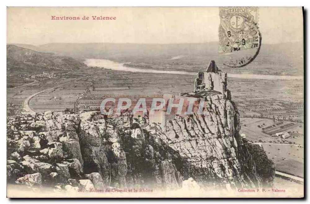 Ruínas de Crussol e o Rio Rône — Ao redor de Valence — Coleção P. P. - Valence - Frente