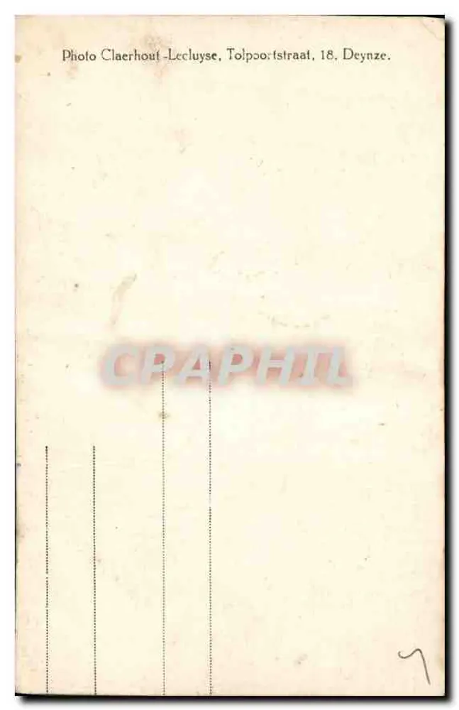 Retrato de um homem em traje — estúdio — Foto Claerhout-Lecluyse, Tolpooistraat 18, Deynze - Verso
