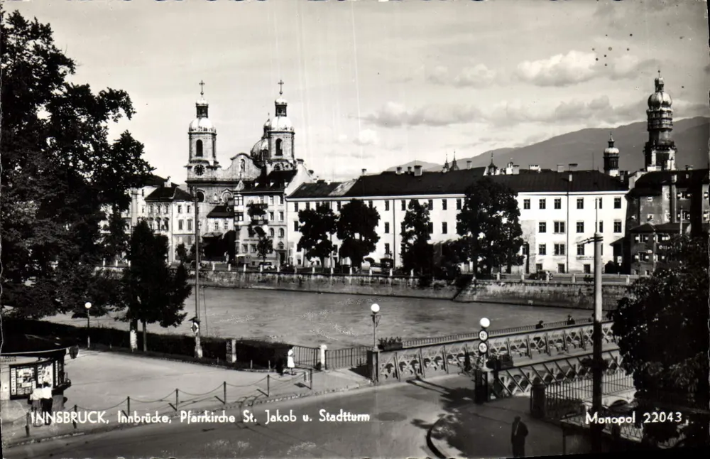 Innsbruck, Innbrücke, Pfarrkirche St. Jakob und Stadtturm — Monopol 22043 - Vorderseite