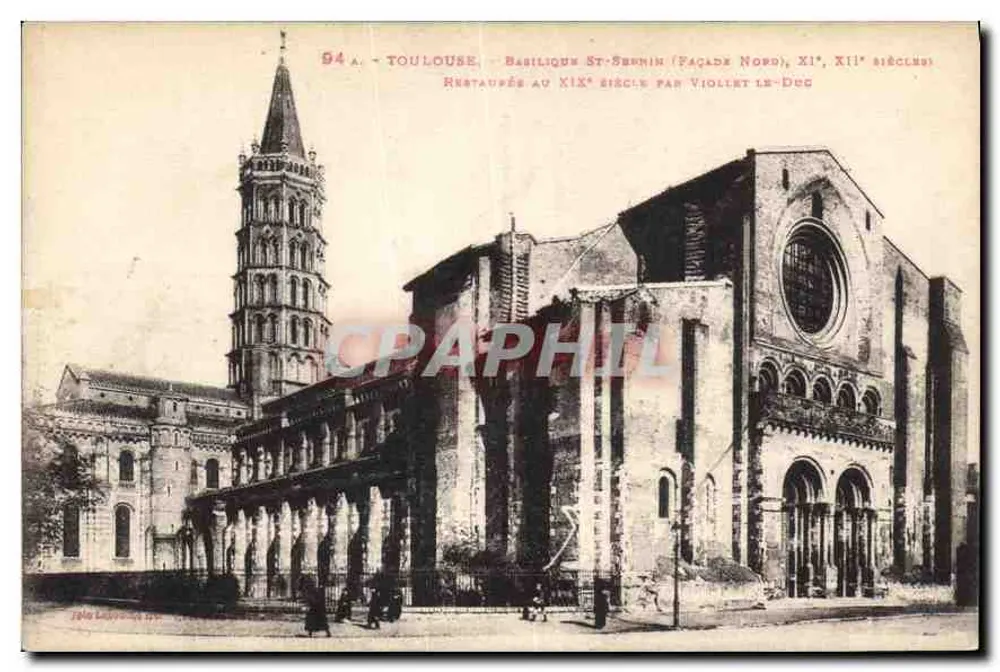 Toulouse - Basilika Saint-Sernin (Nordfassade, 11. bis 12. Jahrhundert) - Restauriert im 19. Jahrhundert von Viollet-le-Duc - Vorderseite